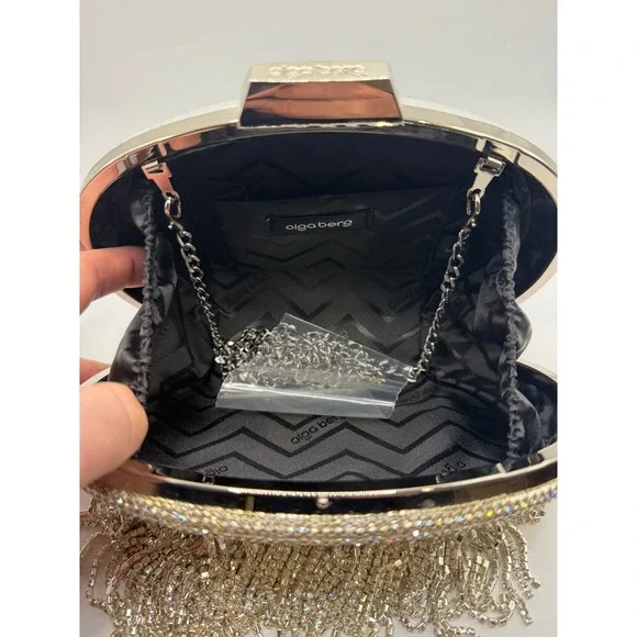 Olga Berg Silver Rhinestone Tassel Clutch Bag (missing a few gems see pics) - Picture 4 of 5